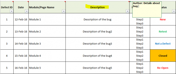 Download free bug tracking template