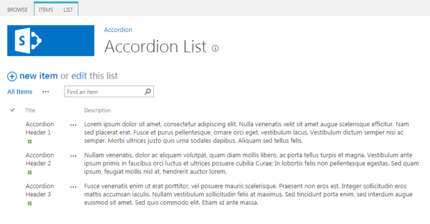 Accordion List Data